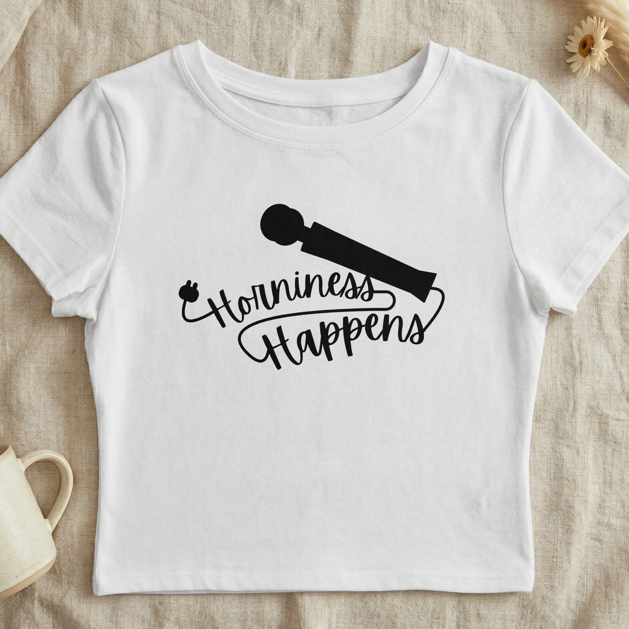 H orniness Happens Funny T-shirt with Microphone Print