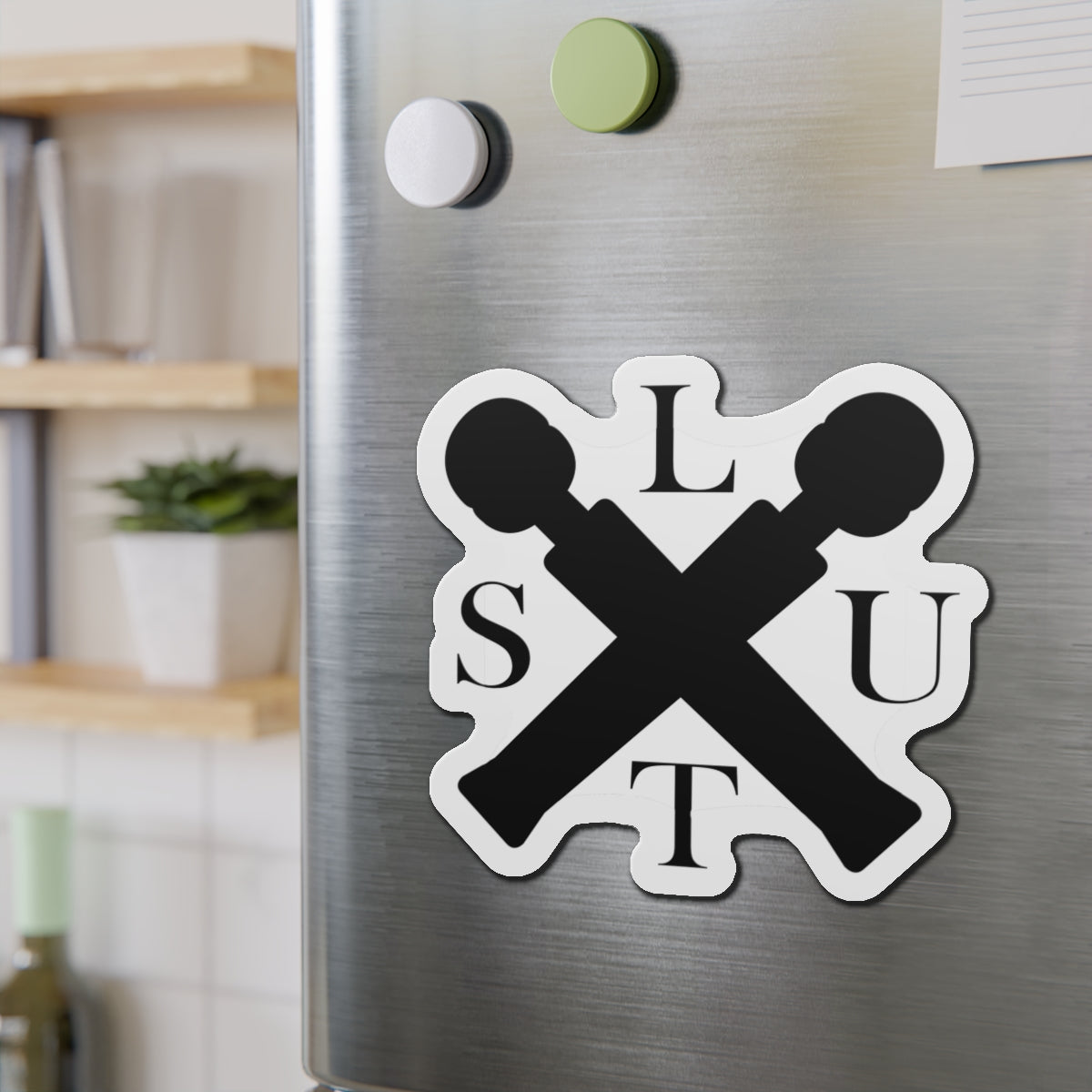 Black and White SLUT Letter Design Magnet Sticker