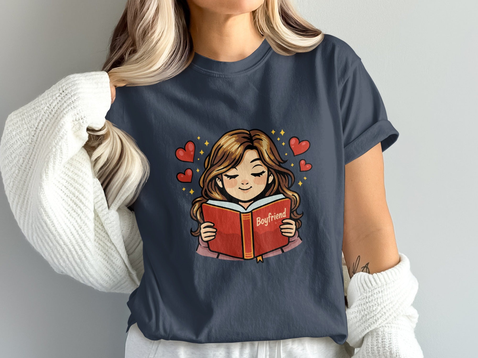 Cute Girl Reading Boyfriend Book Graphic Tee Shirt