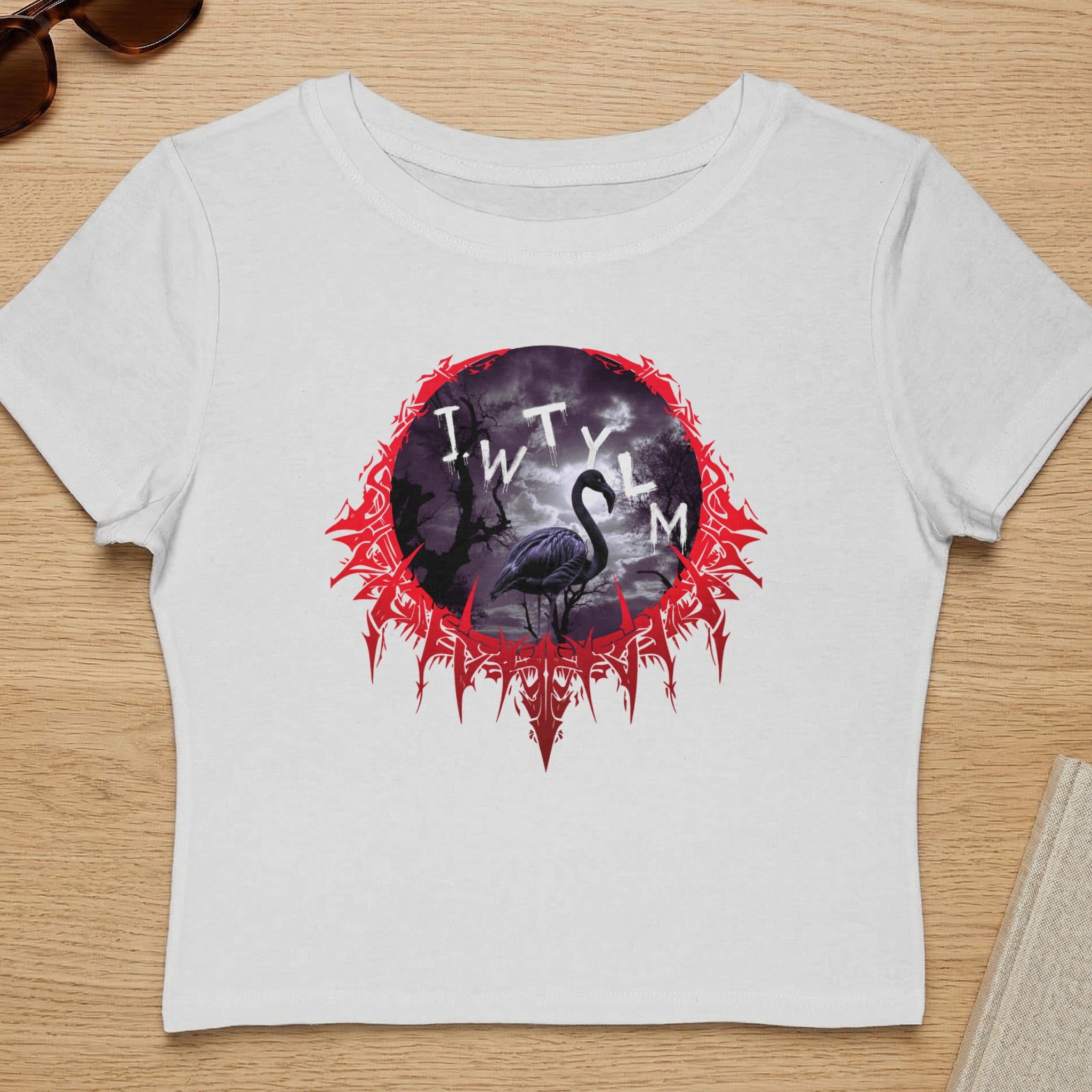 Pretty Dark Themed Flamingo Design Crop Top