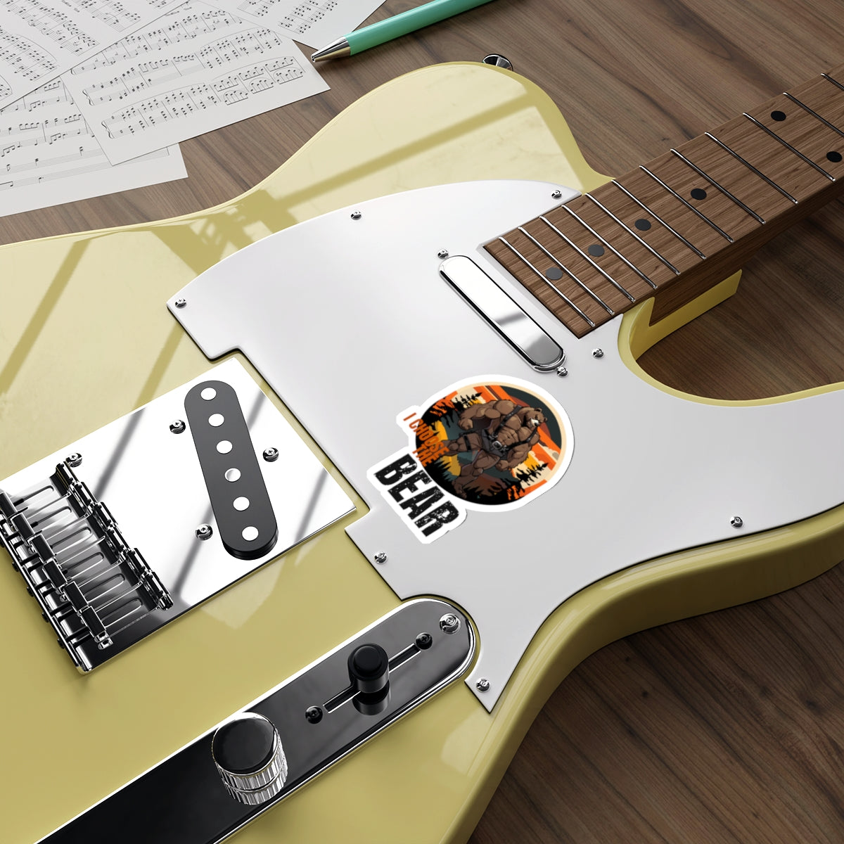 Vintage Electric Guitar with Custom Bear Sticker