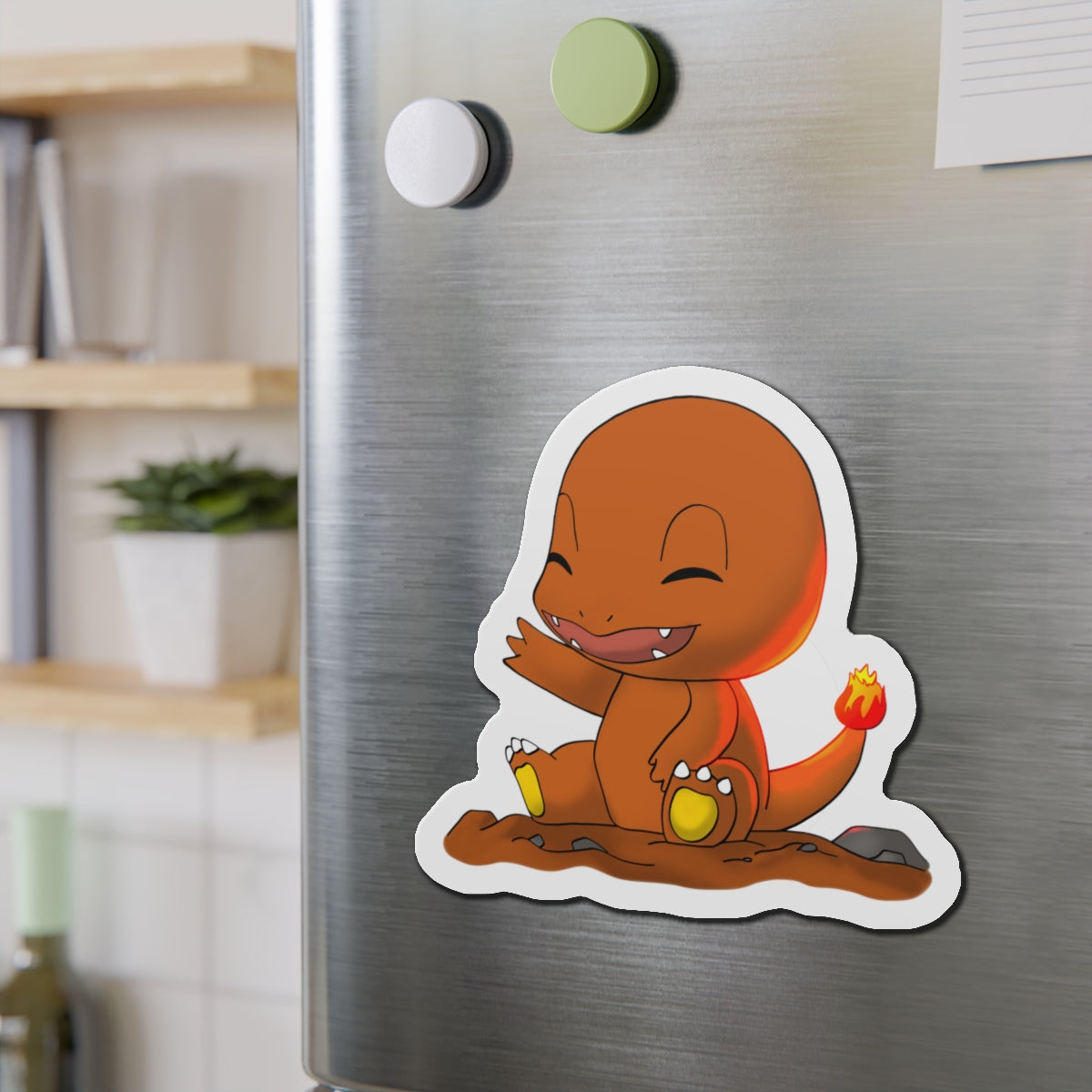 Adorable Cartoon Style Fire Lizard Character Magnet Sticker