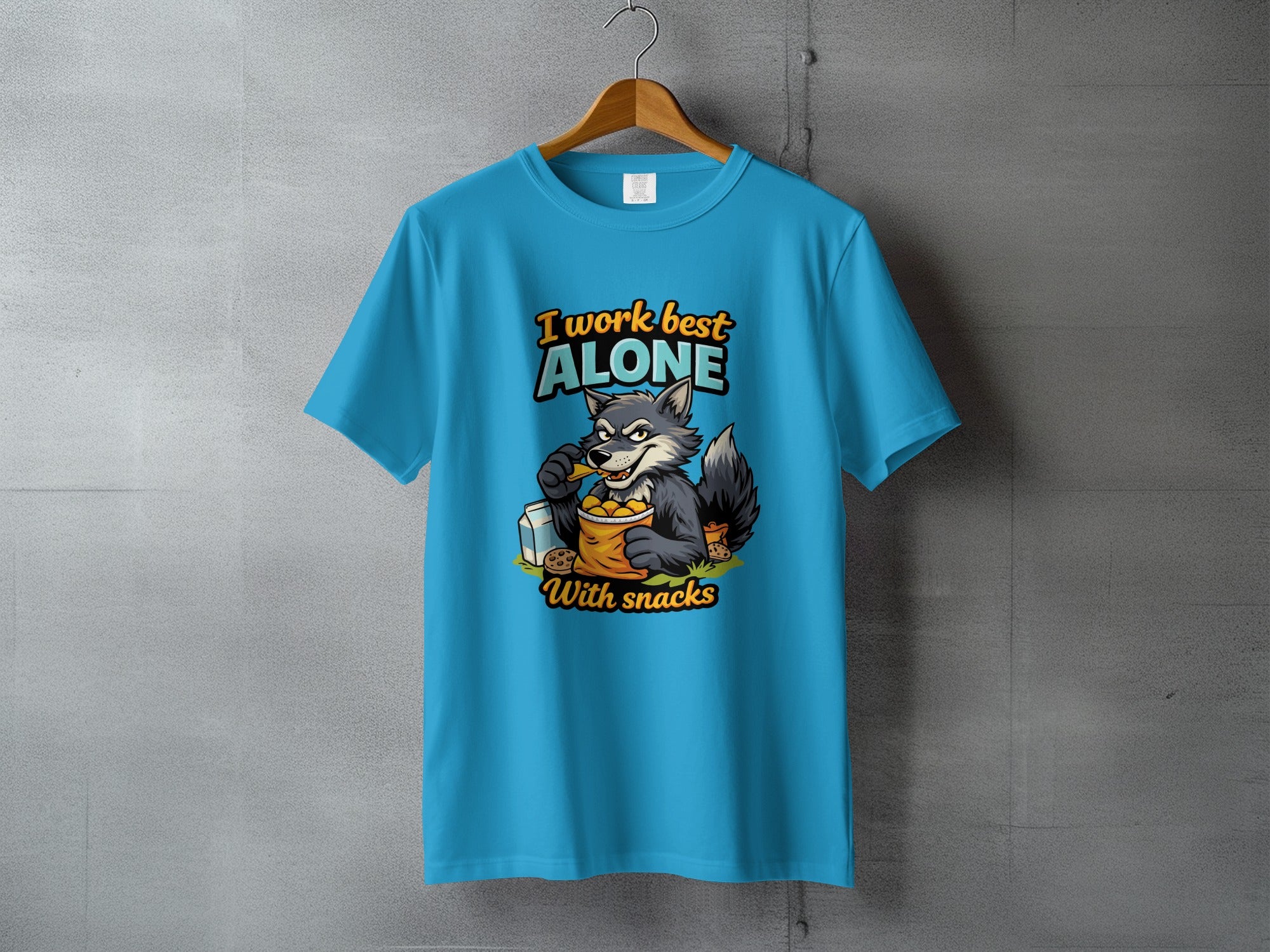 I Work Best Alone With Snacks Wolf Graphic T-shirt
