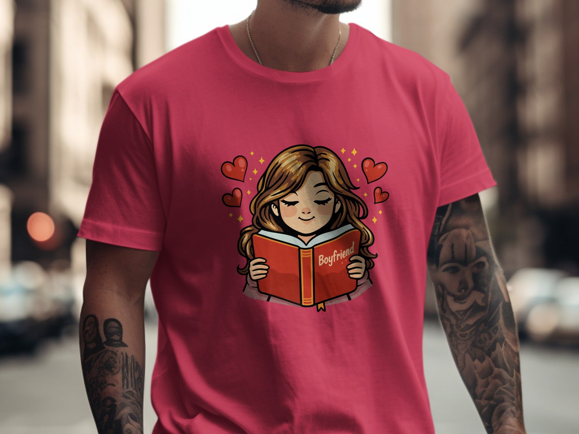 Girl Reading Boyfriend Book with Hearts T-shirt