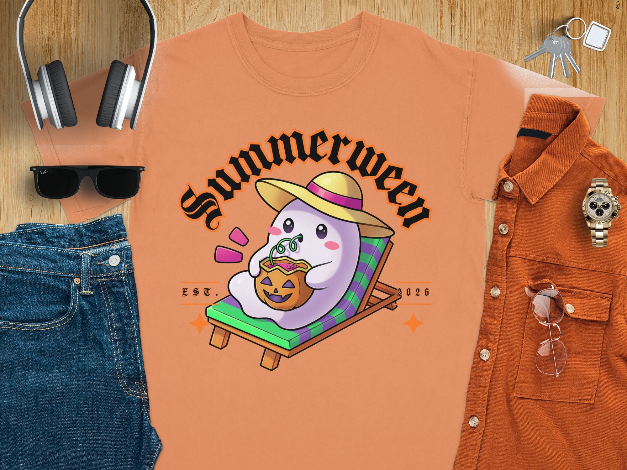Ghost on a lounge chair with "Summerween" text.